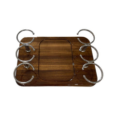 Teak Cup Holder Tray w/ 6  Cup Holders