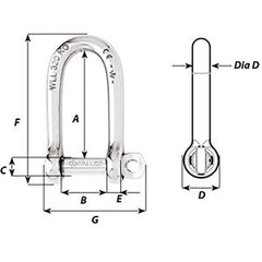 Wichard Self-Locking Long D Shackle - Diameter 6mm - 1/4" [1213W]