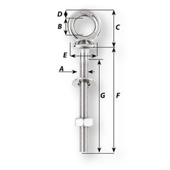 Wichard Eye Bolt - M10 x 150mm - Length 100mm [6495W]