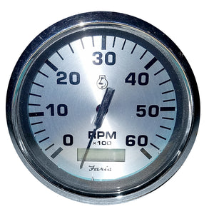 Faria Spun Silver 4" Tachometer w/Hourmeter (6000 RPM) (Gas Inboard) [36032]